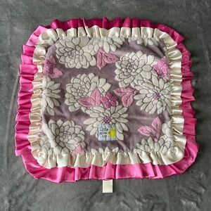 Little Yellow Chick Security‎ Blanket Pink Floral Minky Satin Ruffle Lovey 18x18
